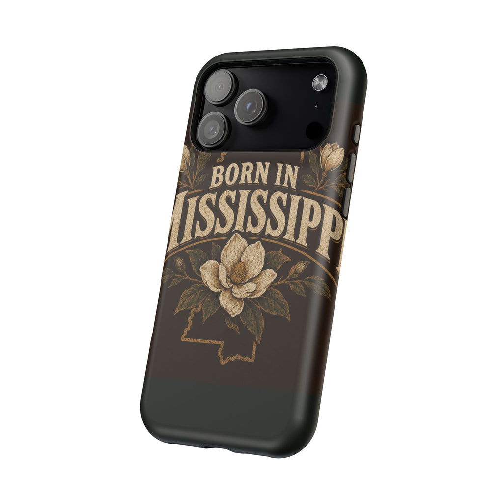 Born in Mississippi Magnetic Impact Phone Case — State Pride Phone Cover with Magnolia Design