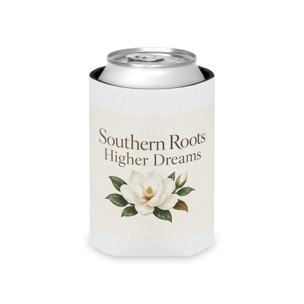 Southern Roots Higher Dreams Can Cooler — Floral Magnolia Can Koozie