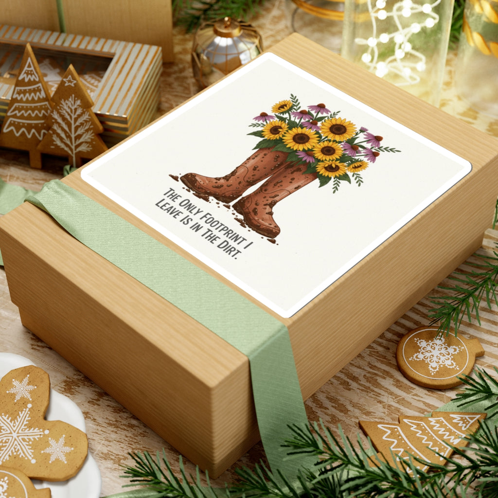 Cowboy Boots with Sunflowers Sticker — "The Only Footprint I Leave Is In The Dirt" Kiss-Cut Sticker