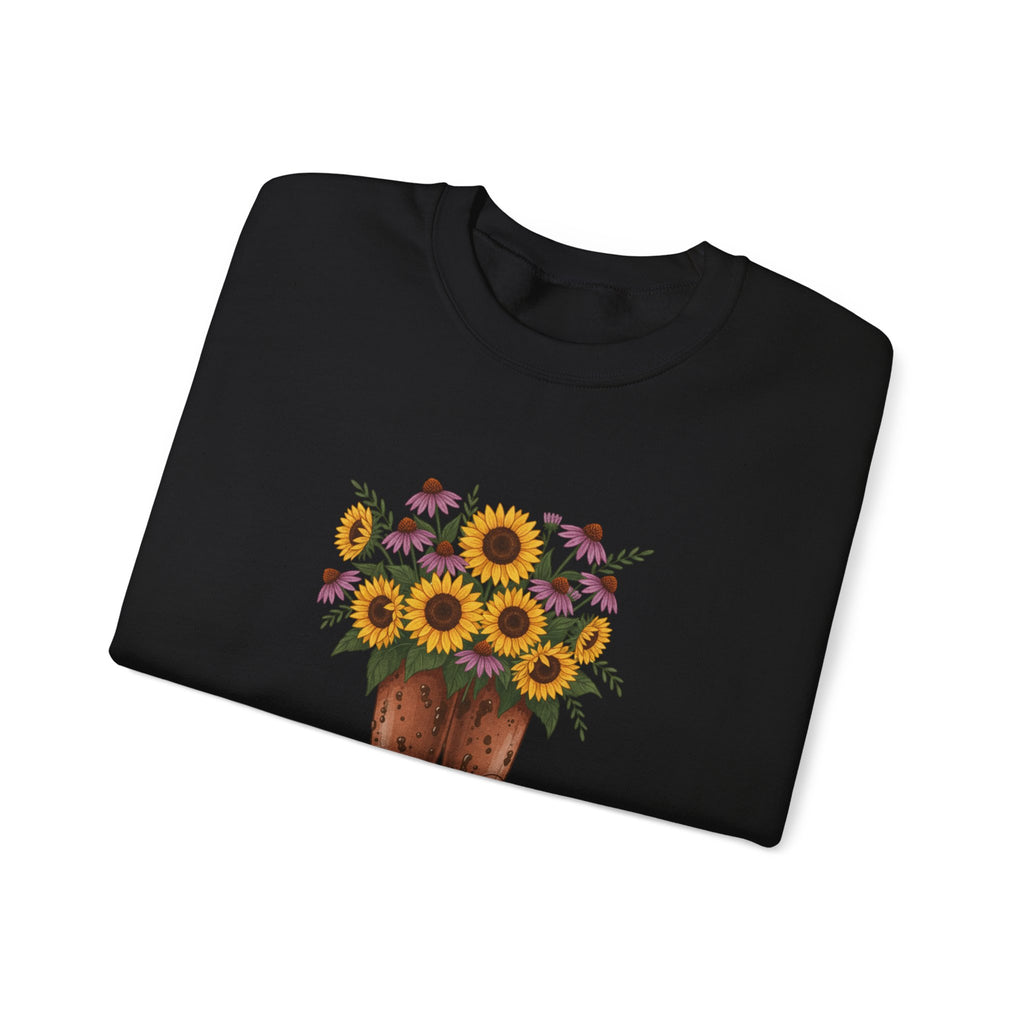 Sunflower Cowboy Boots Crewneck Sweatshirt — Floral Western Graphic