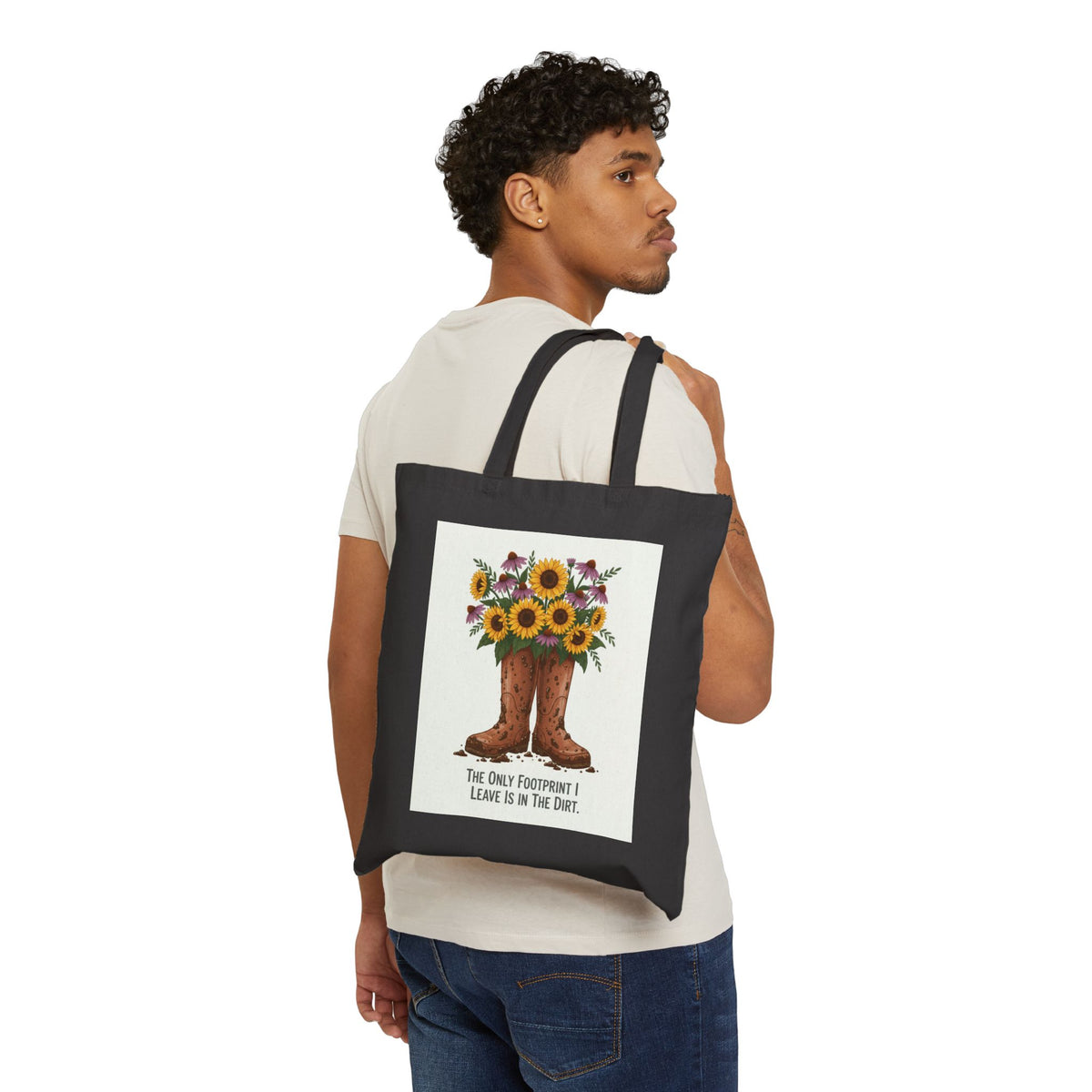 Tote Bag — Rustic Sunflower Boots Floral Tote ("Happy Heart, Happy Soul")