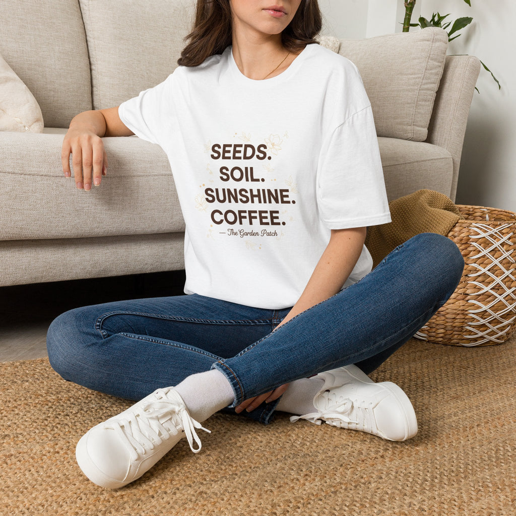 Seeds Soil Sunshine Coffee T-Shirt — Gardening Quote Tee