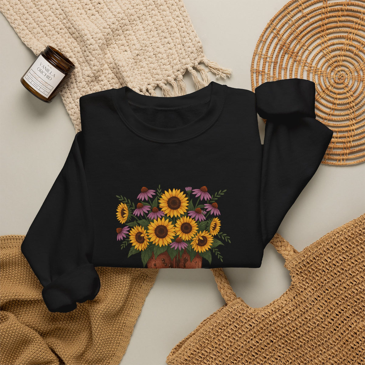 Sunflower Cowboy Boots Crewneck Sweatshirt — Floral Western Graphic