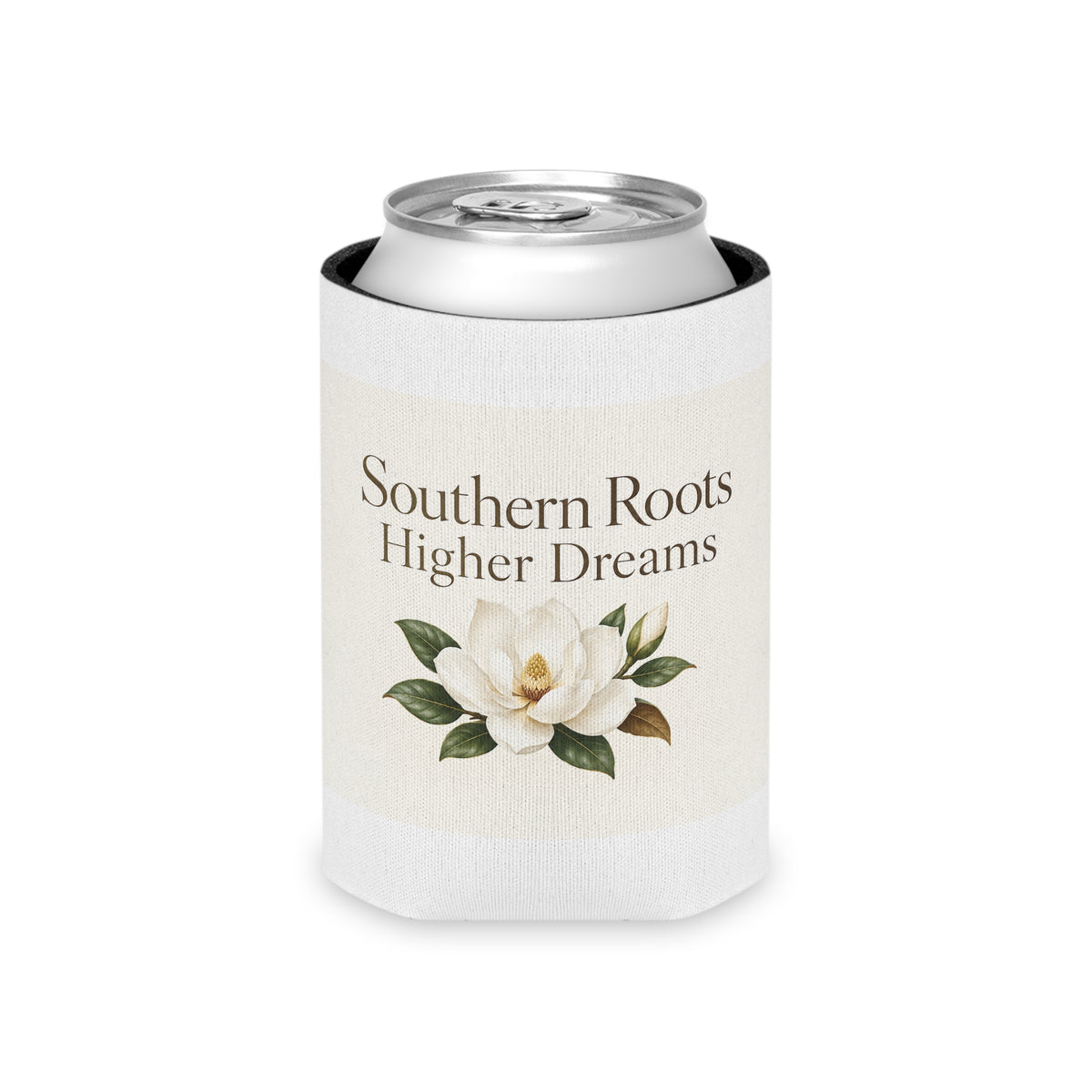 Southern Roots Higher Dreams Can Cooler — Floral Magnolia Can Koozie
