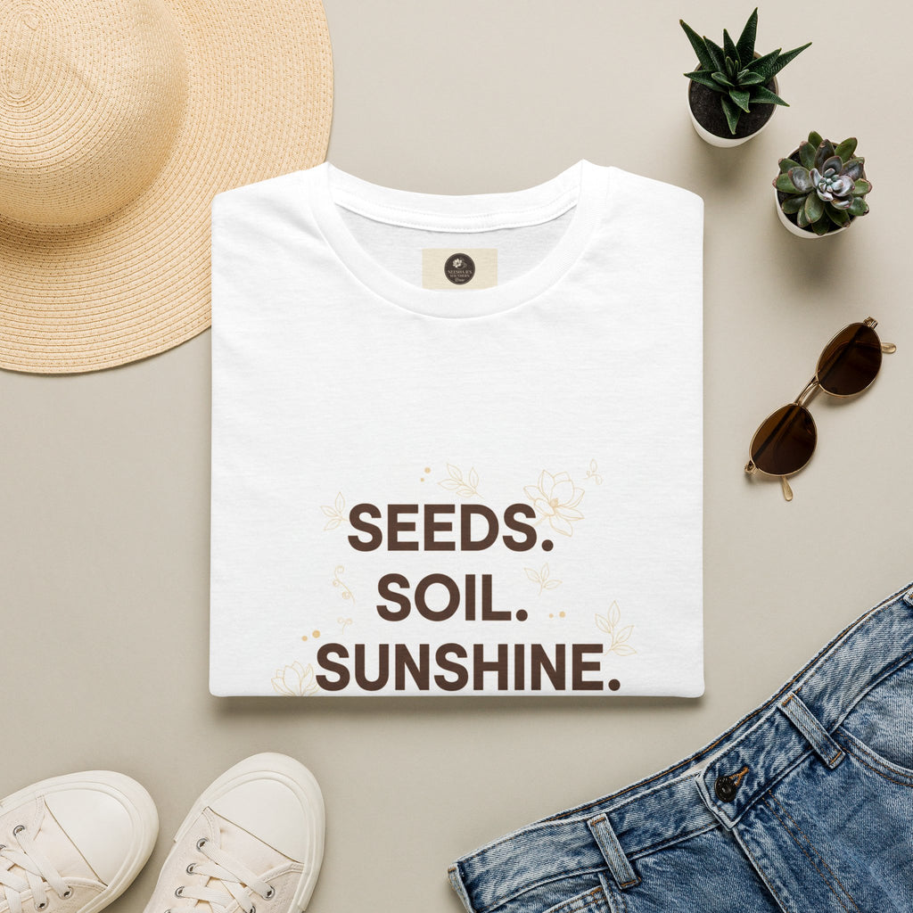 Seeds Soil Sunshine Coffee T-Shirt — Gardening Quote Tee