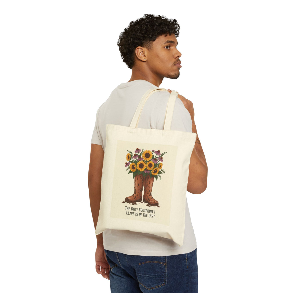Tote Bag — Rustic Sunflower Boots Floral Tote ("Happy Heart, Happy Soul")