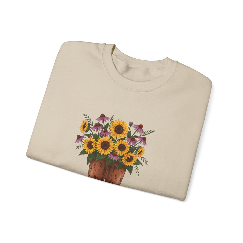 Sunflower Cowboy Boots Crewneck Sweatshirt — Floral Western Graphic