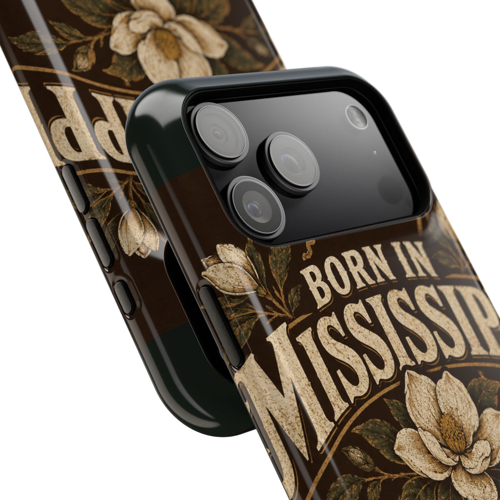 Born in Mississippi Magnetic Impact Phone Case — State Pride Phone Cover with Magnolia Design
