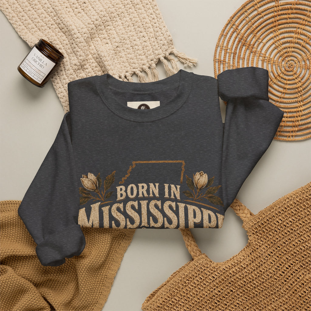 Born in Mississippi Crewneck Sweatshirt — Magnolia State Pride Pullover