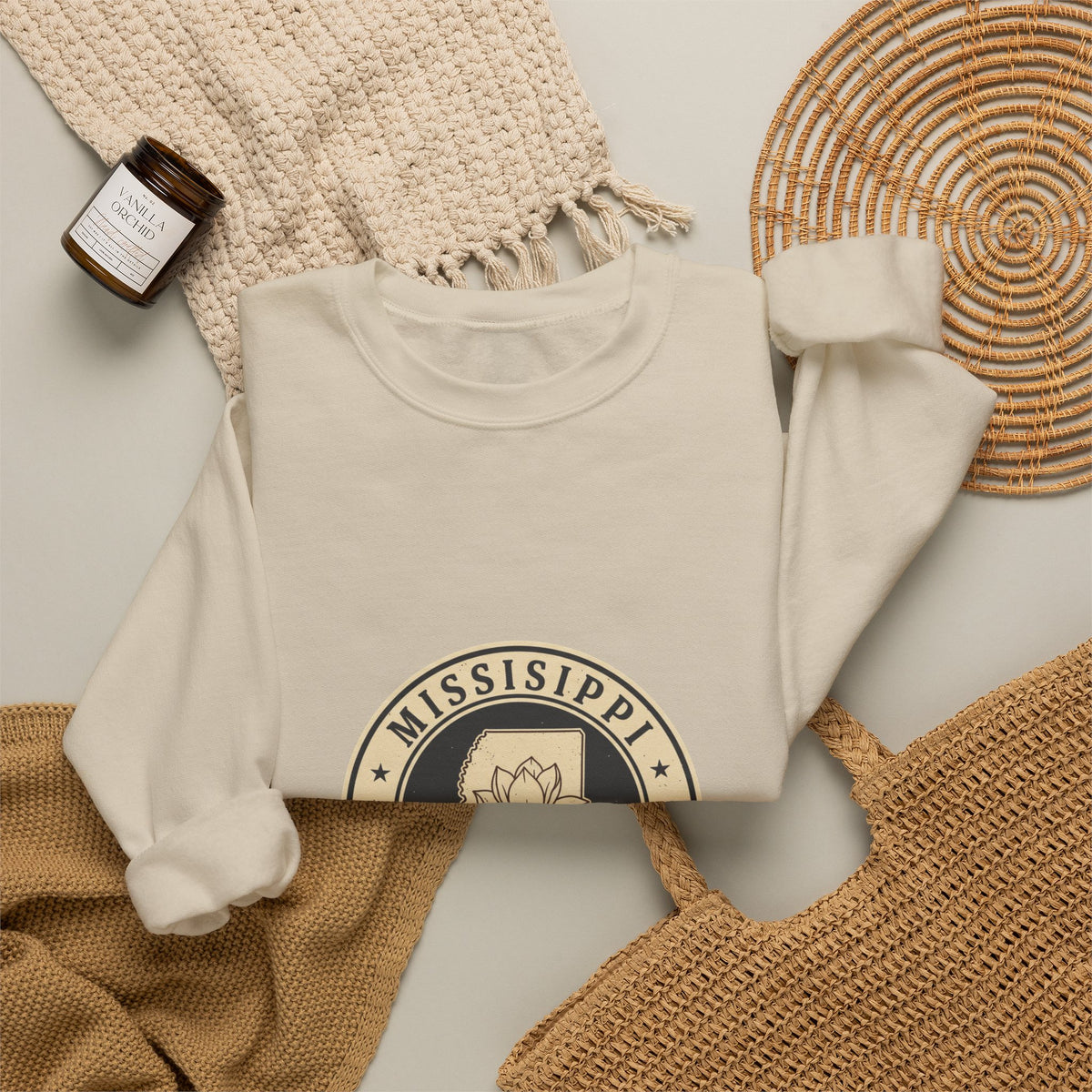 Mississippi Magnolia Seal Sweatshirt | State Floral Emblem Crewneck